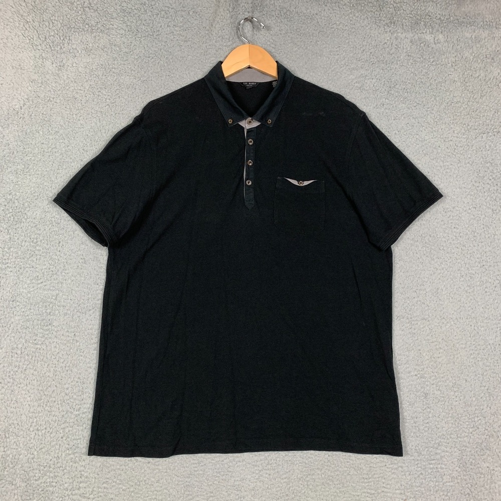 Ted Baker Polo‎ Shirt Men's 7/3XL Black Short Sleeve Button Down Collar Pocket